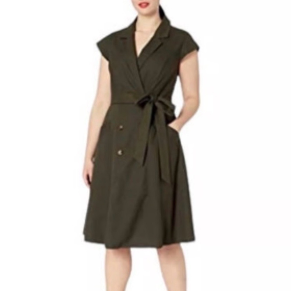 Liz Claiborne deep olive green safari trench utility sleeveless dress. size 8 - Picture 1 of 12